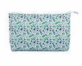 Cowgirl blue medium stash bag by Wipstitch, recyclable Tyvek, 11" x 7.5", light blue, green and navy blue pattern. Waterproof project or travel bag.